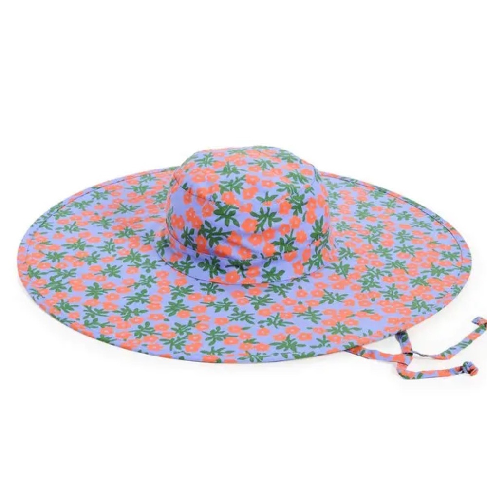 BAGGU packable folding Floral Sun Hat - Blue and Orange